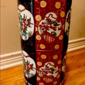 Hand painted, Vintage umbrella/walking stick holder by Gold Amari